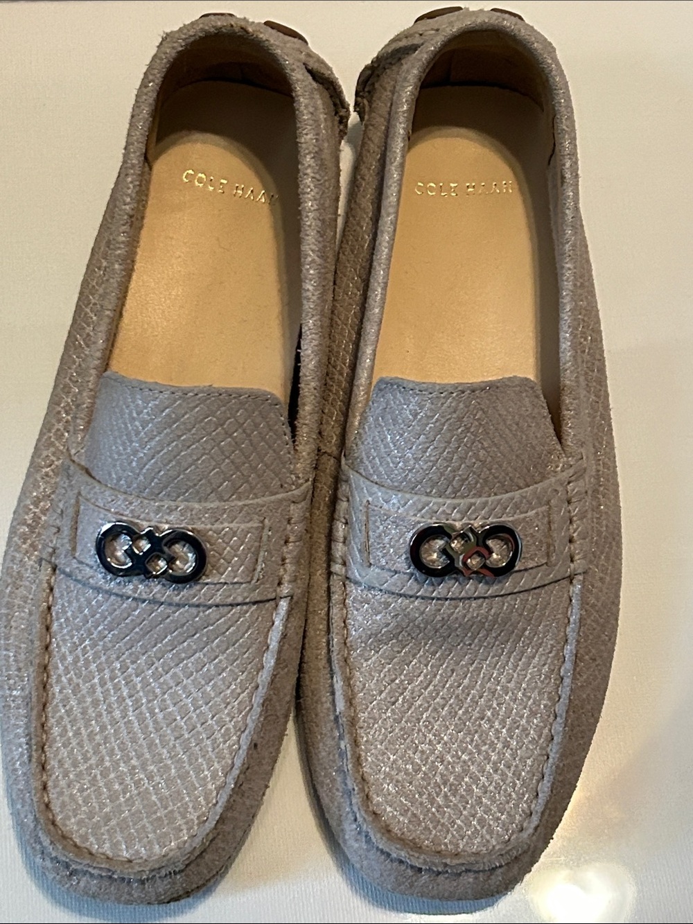 Cole Haan Women’s Light Gray Textured Driving Loafers